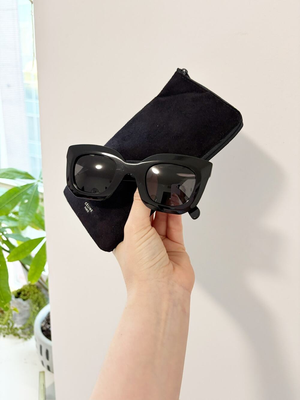 Celine Black Square Cat Eye Sunglasses with Case